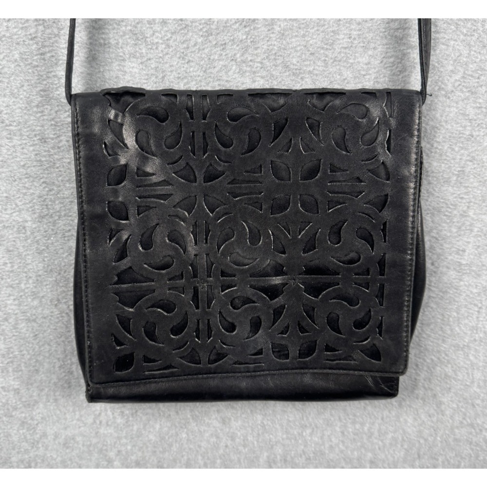 Desmo Purse Womens Black Laser Cut Leather Crossbody Bag Made In‎ Italy